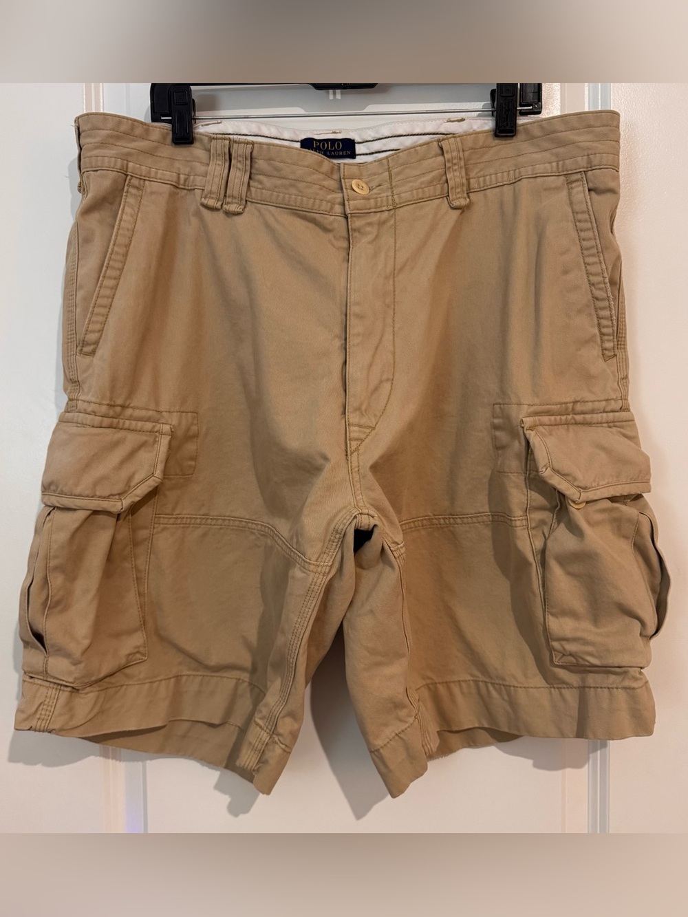 Vintage Polo Ralph Lauren Khaki Cargo Shorts 10" Inseam Sz 40 Y2K Utility